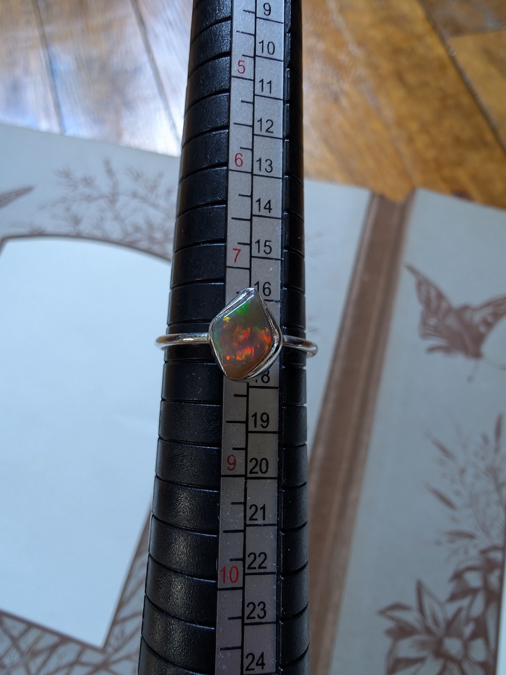 Sterling Silver ring with a large, raw, Ethiopian opal stone, sz 8